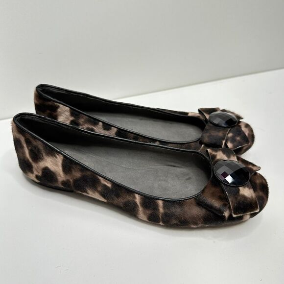 Stuart Weitzman Ponyhair Animal Print Flats With Bow Size 6.5 - Picture 2 of 15